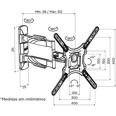 Suporte Articulado de Parede ELG A02V4N p/ TVs 26-55p