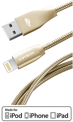 Cabo USB Lightning C3Tech CB-1100 em metal 2,4A, 1m