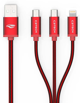 Cabo USB 2 micro-USB 1 Lightning C3Tech CB-300RD 1,2m