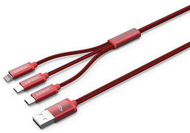 Cabo USB 2 micro-USB 1 Lightning C3Tech CB-300RD 1,2m
