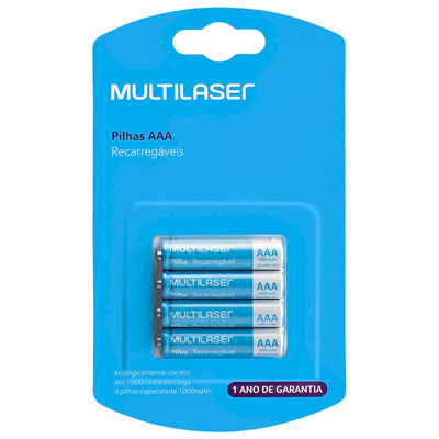 4 pilhas recarregveis Multilaser CB050, AAA 1000mAh