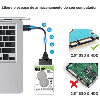 Cabo conversor USB 3.0 p/ SATA III Comtac 29139380