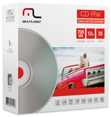 25 Mdias em envelopes CD-RW Multilaser CD053 12X 700MB