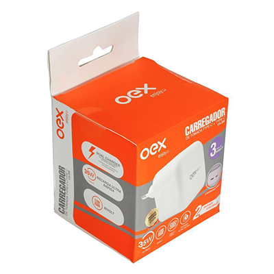Carregador de tomada 35W OEX CG208 2 portas USB-C