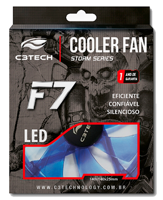 Cooler c/ LED C3Tech F7 Storm series 140x140x25mm azul