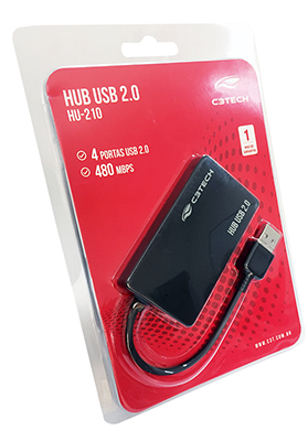 HUB USB 2.0 c/ 4 portas C3Tech HU-210 480 Mbps s/ fonte