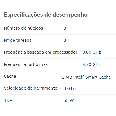 Processador Intel i7-9700F 3/4.7GHz 12MB 9 ge s/ vdeo