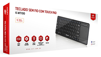 Teclado, s/ fio C3Tech K-WT100 c/ touch pad PC SmartTV