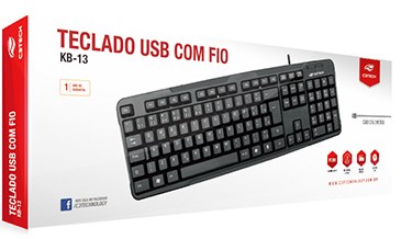 Teclado com fio C3Tech KB-13 ABNT2 USB cabo 2m
