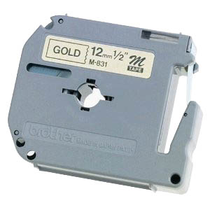 Fita p/ rotul. Brother M-831 preto sobre dourado 12mm