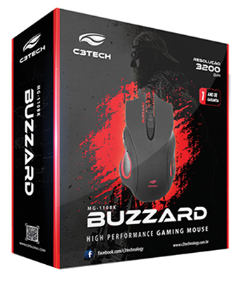 Mouse ptico Gamer C3Tech Buzzard LED 3200dpi fio nylon