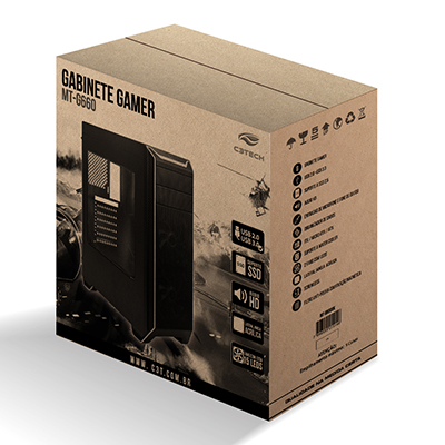 Gabinete gamer C3Tech MT-G660 s/ fonte c/ 2 USB2 1 USB3