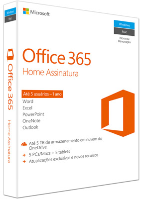 Chave de acesso Office 365 Home 5 PCs ou Mac + 5 Tablet