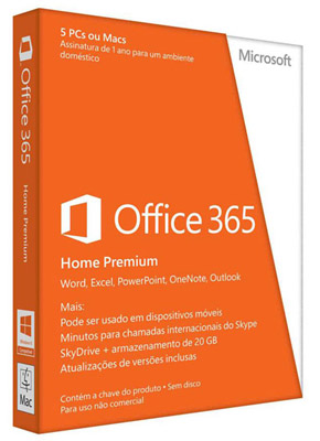 Chave de acesso do Office 365 Home Premium 5 PCs ou Mac