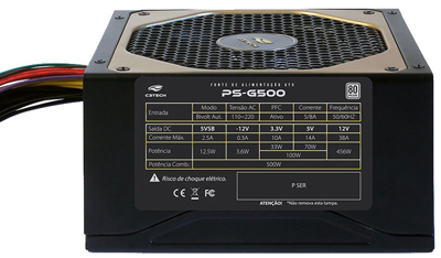 Fonte ATX 500W C3Tech c/ PFC ativo 80 Plus, bivolt aut 