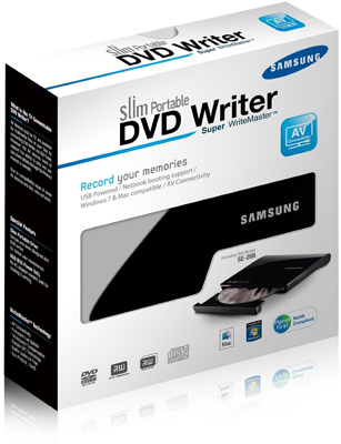 Gravador de DVD slim externo Samsung SE-208AB, 8X