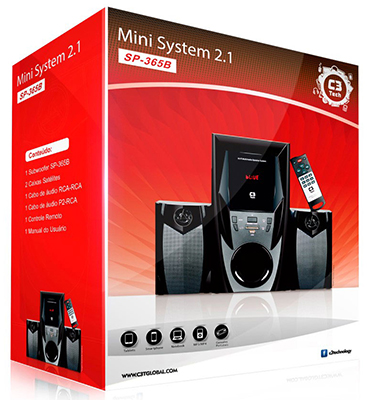 Mini System 2.1 C3Tech SP-365B 44W RMS Bluetooth USB FM