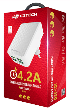 Carregador USB com 4 portas C3Tech UC-420 4.2A fast