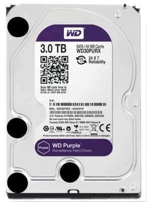 HD p/ DVR NVR WD WD30PURZ Purple 3TB 6GBps 64MB SATA