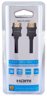 Cabo slim HDMI macho verso1.4 3D Multilaser WI283 1,8m