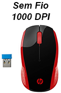 Mouse s/ fio HP 200 OMAN 2HU82AA red 1000dpi, USB