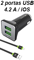 Carregador veicular USB Lightning C3Tech UCV-L420 4,2A 2