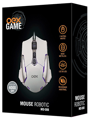 Mouse gamer OEX MS308 Robotic 4000dpi metlico 7botes