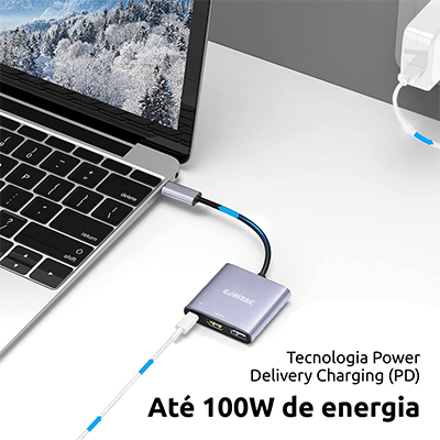 Adaptador multiportas USB-C p/  USB 3.0 - HDMI - USB-C Comtac 20119405