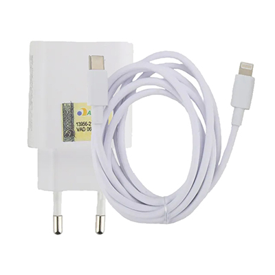 Carregador quick charger At 20W USB-C c/ cabo 8 pinos 1,5m smartphone