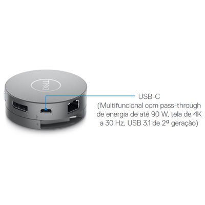 Adaptador Dell USB-C Mobile 470-AERT com HDMI, VGA, Ethernet e USB-A