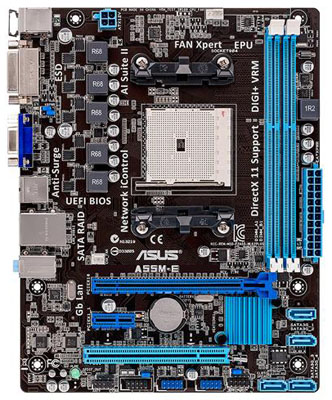 Placa me Asus A55M-E p/ AMD FM2, DDR3, DVI VGA