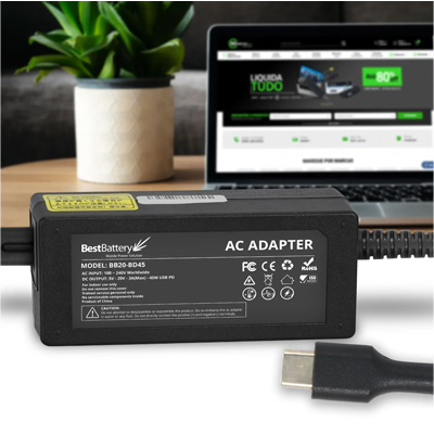 Fonte p/ notebook Dell 45W USB-C BestBattery BB20-BD45