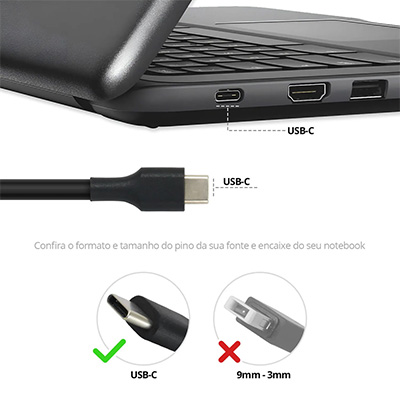 Fonte p/ notebook univ. 65W 5V-20V at� 3,5A USB-C BestBattery