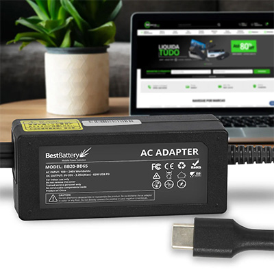 Fonte p/ notebook univ. 65W 5V-20V at� 3,5A USB-C BestBattery
