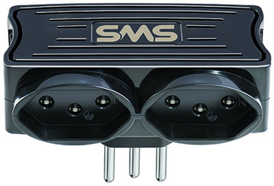 Carregador preto c/ 2 USB 5V/1,5A SMS c/ 2 tomadas, 10A