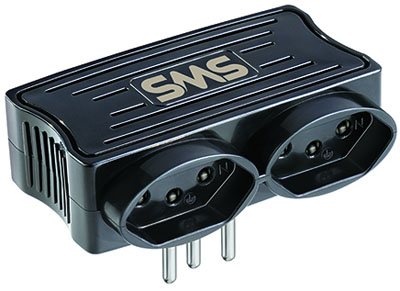 Carregador preto c/ 2 USB 5V/1,5A SMS c/ 2 tomadas, 10A