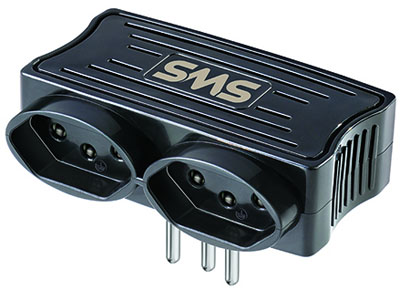 Carregador preto c/ 2 USB 5V/1,5A SMS c/ 2 tomadas, 10A