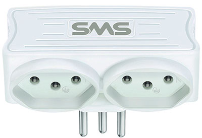 Carregador branco c/ 2 USB 5V/1,5A SMS c/ 2 tomadas 10A