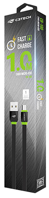 Cabo micro USB C3Tech CB-100 preto Fast Charge 1m
