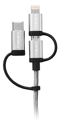 Cabo USB 3 em 1 Lightning microUSB USB-C C3tech CB-3000