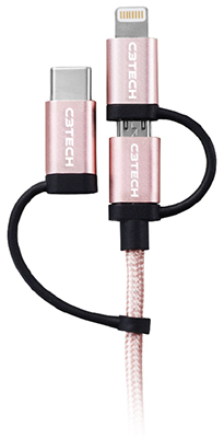 Cabo USB 3 em 1 Lightning microUSB USB-C C3tech CB-3000