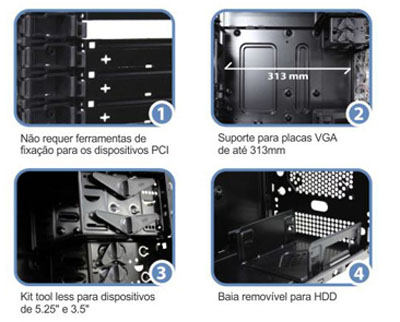 Gabinete torre K-Mex CG-6F27 2 baias s/ fonte c/ painel