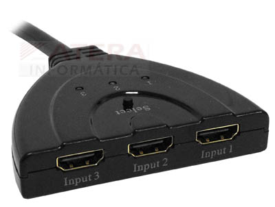 Chave seletora HDMI v. 1.3 Tblack 3 entradas, 1 sada