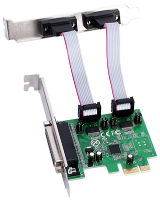 Placa PCI-e X1 2 portas seriais RS-232 e 1 paralela