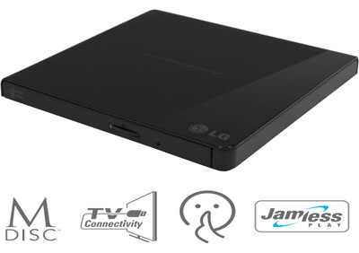 Leitor / Gravador CD/CD-RW/DVD Externo Slim USB 2.0 Preto - LG 