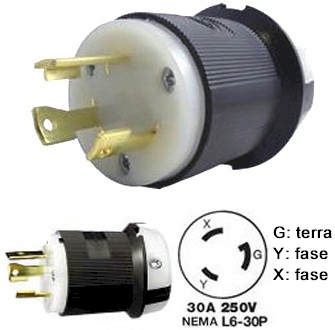 Plugue Twist-Lock, padro NEMA L6-30P APC 250V/30A