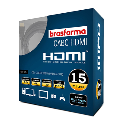 Cabo HDMI Ultra HD 4K Brasforma 3D 2.0v c/ Ethernet 15m
