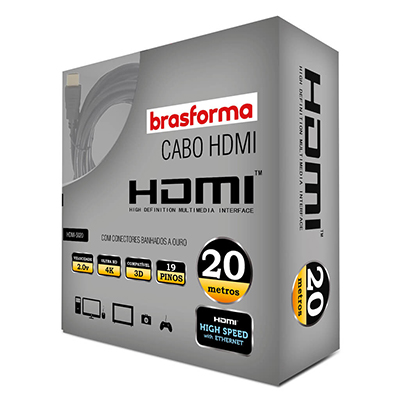 Cabo HDMI Ultra HD 4K Brasforma 3D 2.0v c/ Ethernet 20m