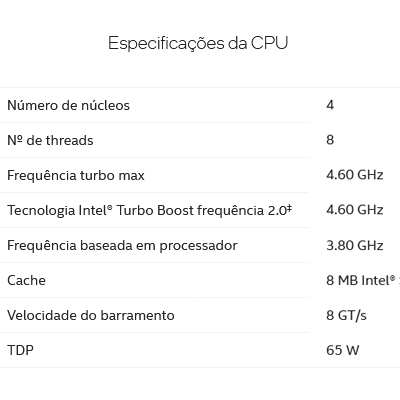 Processador Intel i3-10320 3.8GHz 6MB LGA1200 10g c/v