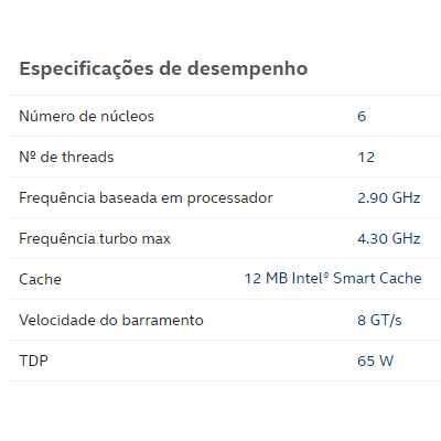 Processador Intel i5-10400 2.9GHz 12MB LGA1200 10g c/v